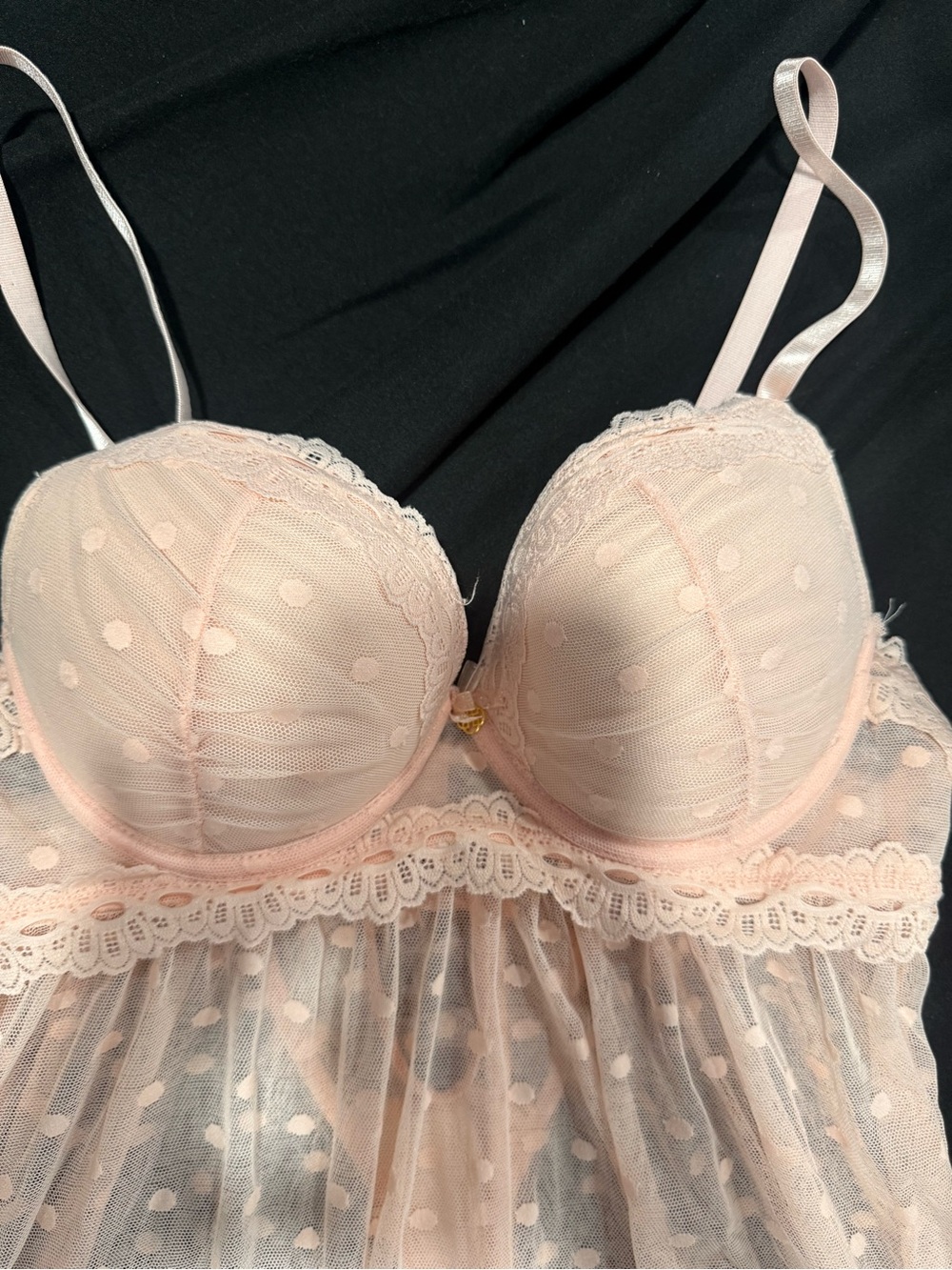 Fashion Nova Pale Pink Polka-Dot Lace Babydoll Chemise